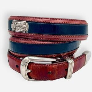 Onyx by Brighton Belt Mens 38 Leather Brown Black Golf Silver Buckle Classic PGA